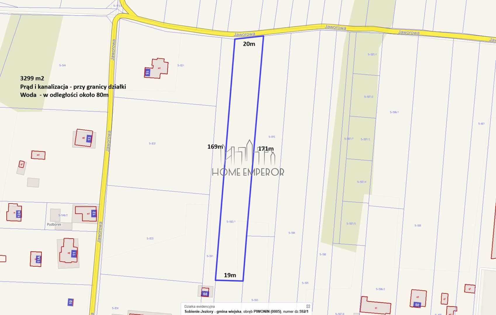 Działka budowlana 3 299 m², Piwonin