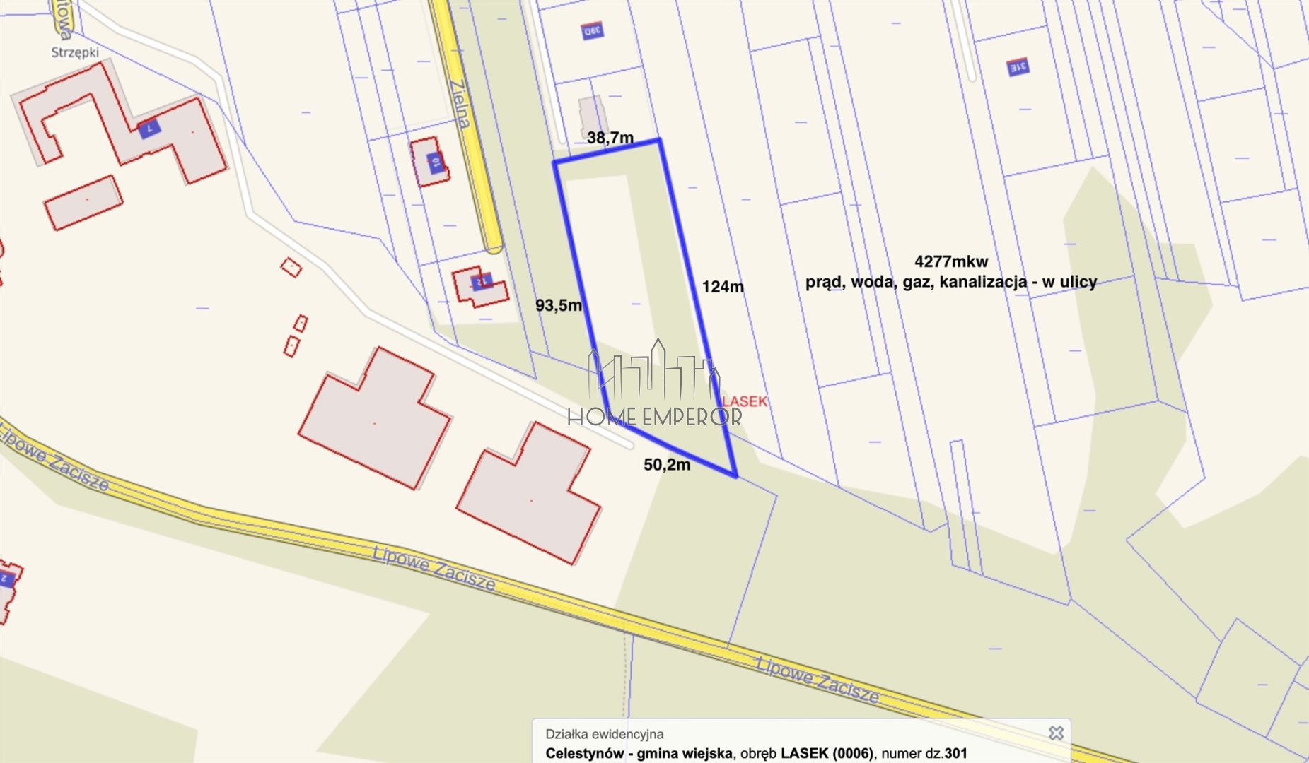 Działka budowlana 4 277 m², Lasek