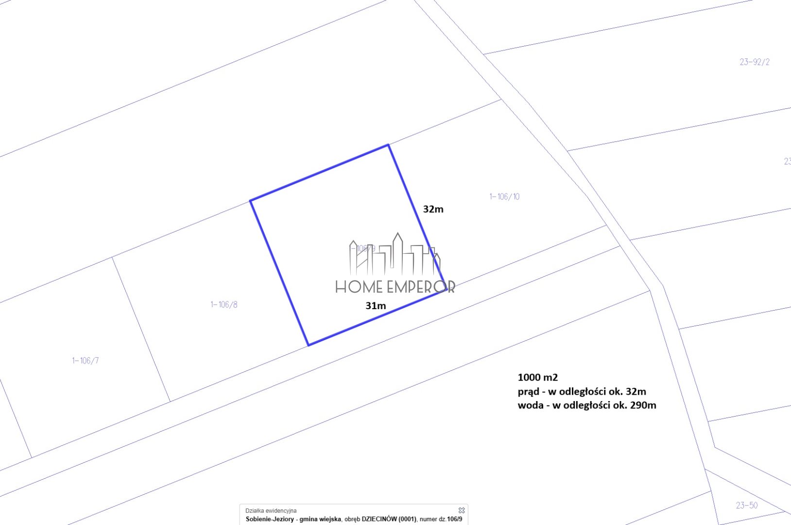 Działka budowlana 1 000 m², Dziecinów