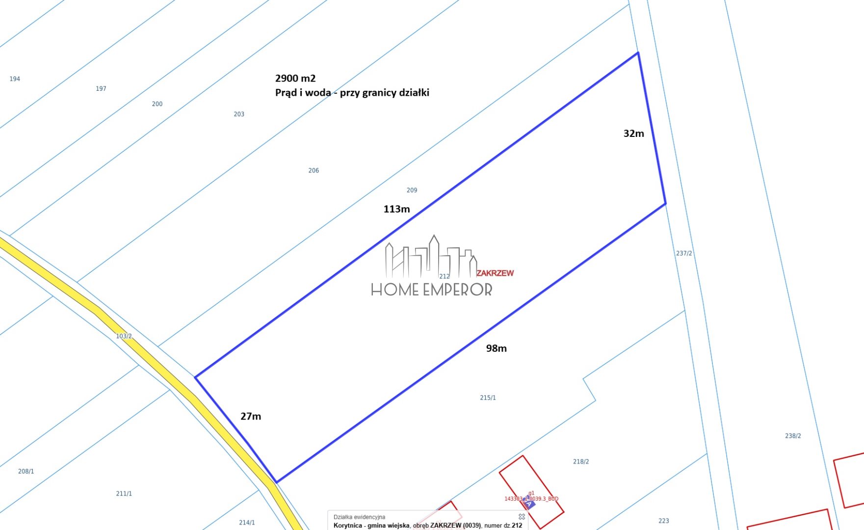 Działka budowlana 2 900 m², Zakrzew