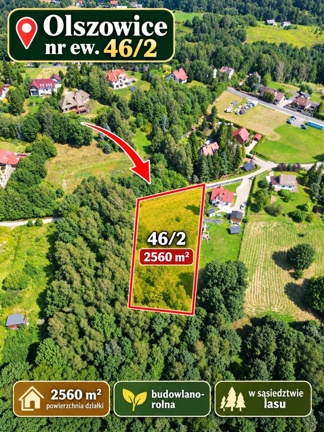 Działka budowlana 2 566 m², Olszowice