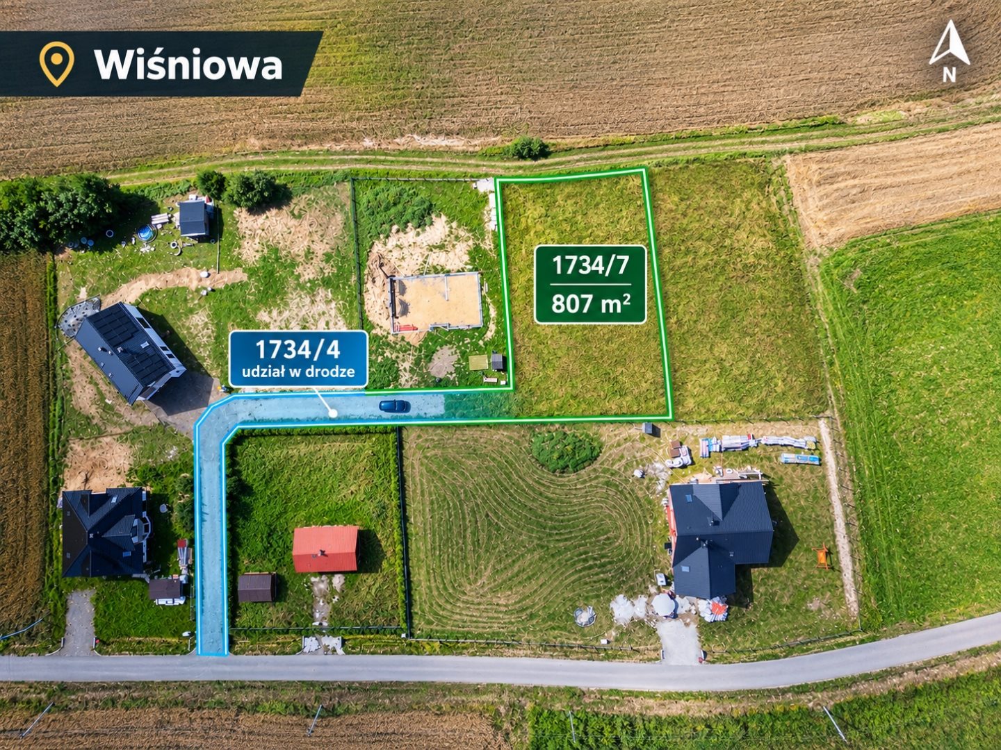 Działka budowlana 807 m², Wiśniowa