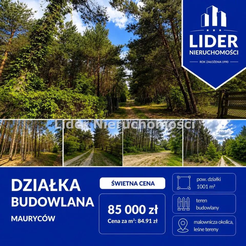 Działka budowlana 1 001 m², Mauryców