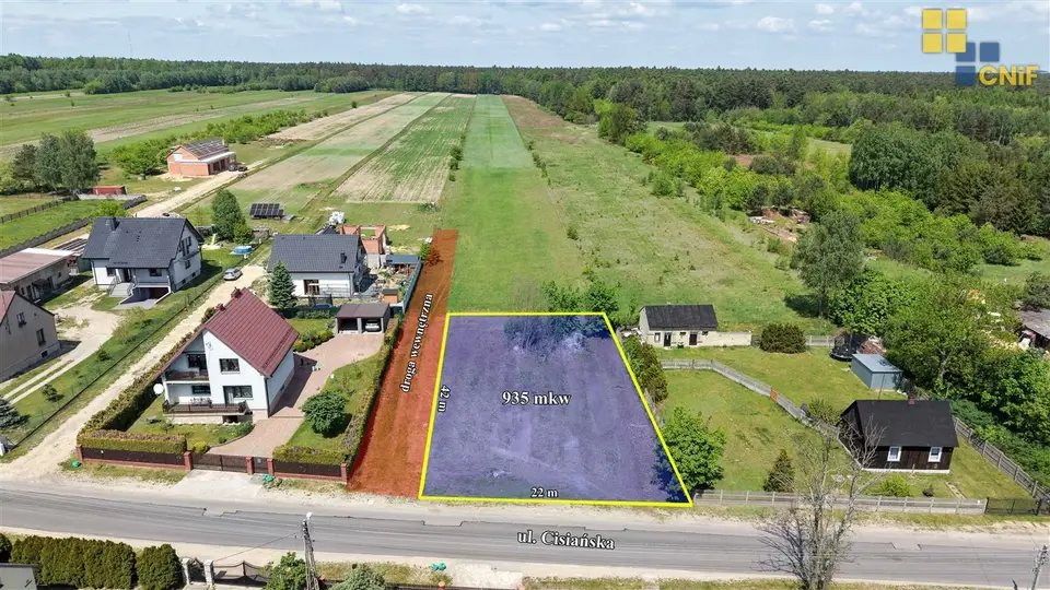 Działka budowlana 935 m², Cisie