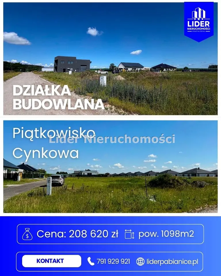 Działka budowlana 1 098 m², Piątkowisko