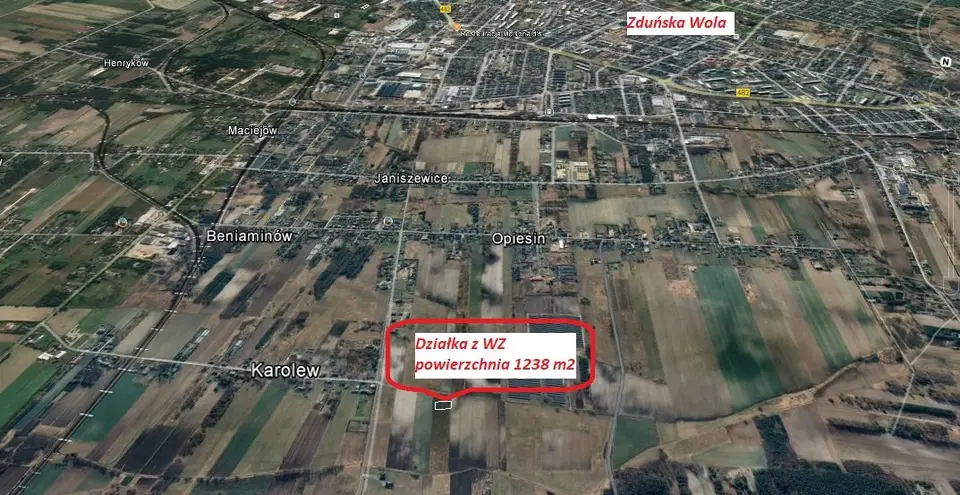 Działka budowlana 1 238 m², Opiesin