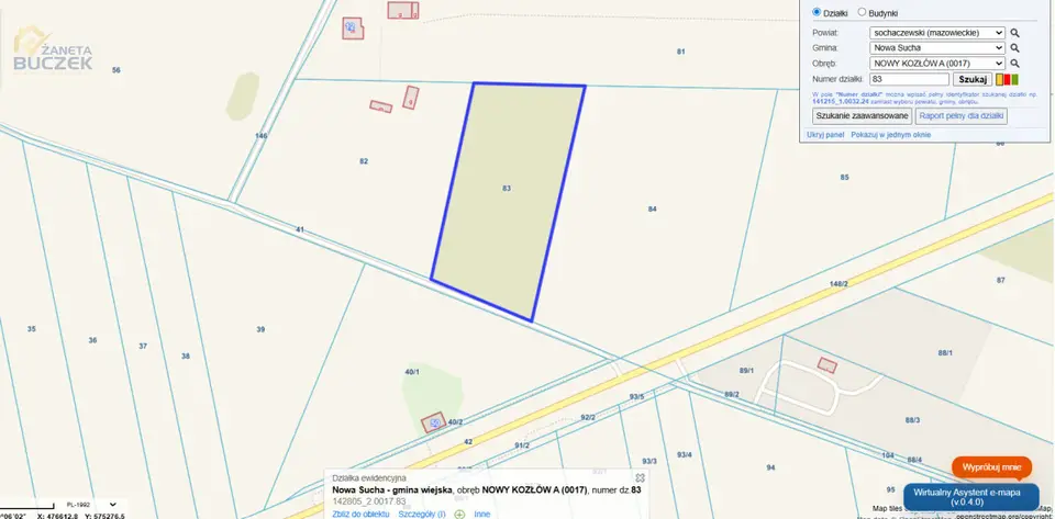 Działka inwestycyjna 8 100 m², Nowy Kozłów Pierwszy