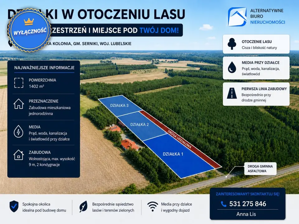 Działka budowlana 1 402 m², Wola Sernicka Kolonia
