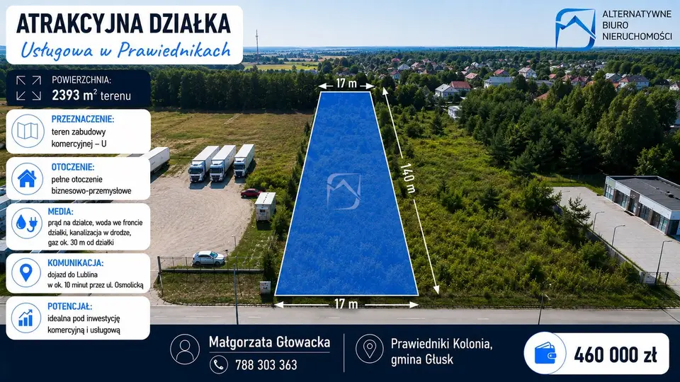 Działka inwestycyjna 2 392 m², Prawiedniki-Kolonia