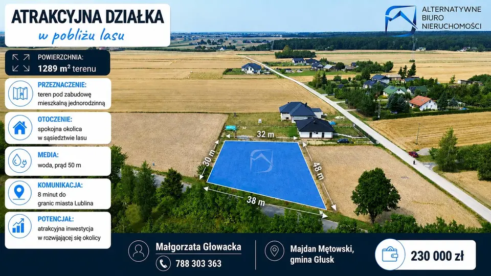 Działka budowlana 1 289 m², Majdan Mętowski