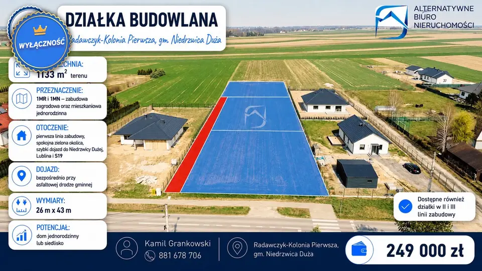 Działka budowlana 1 133 m², Radawczyk-Kolonia Pierwsza