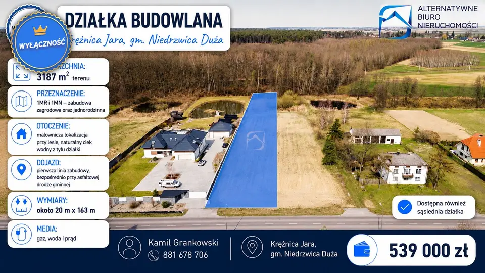 Działka budowlana 3 187 m², Krężnica Jara