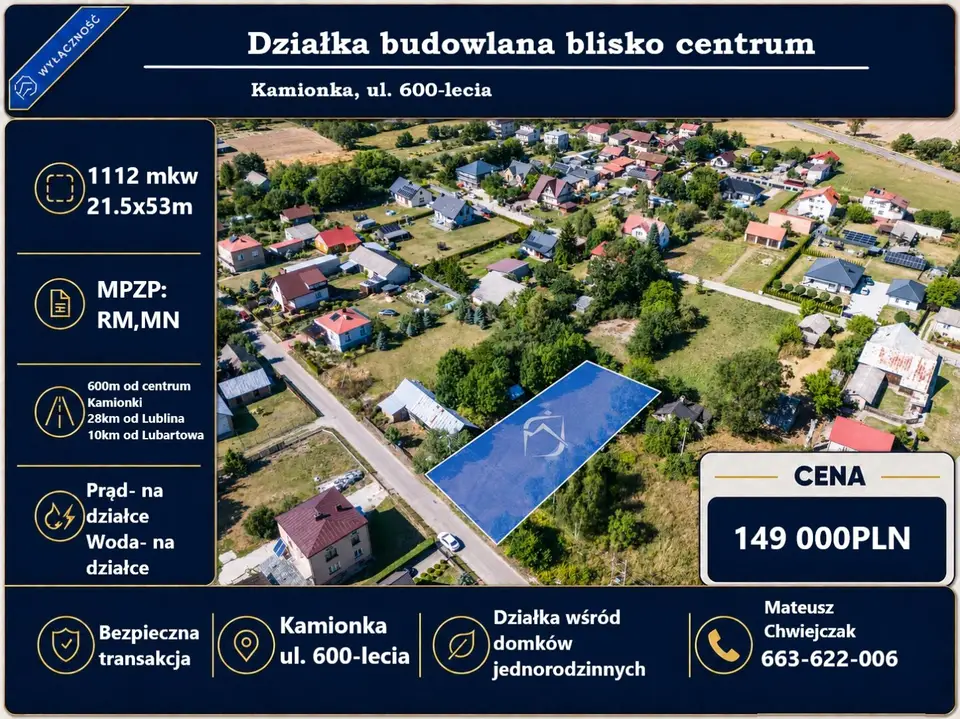 Działka budowlana 1 112 m², Kamionka