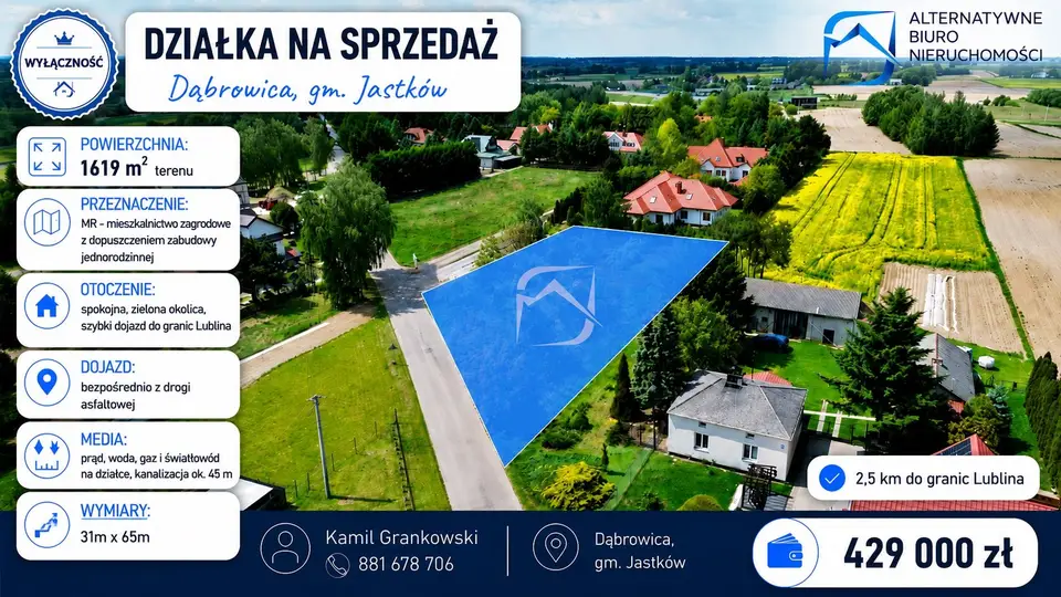 Działka budowlana 1 619 m², Dąbrowica