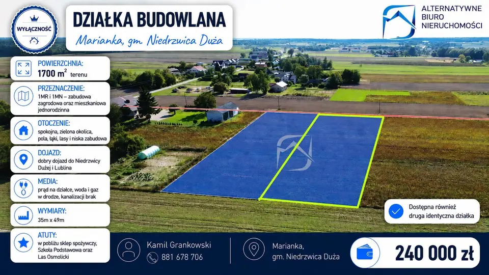 Działka budowlana 1 700 m², Marianka