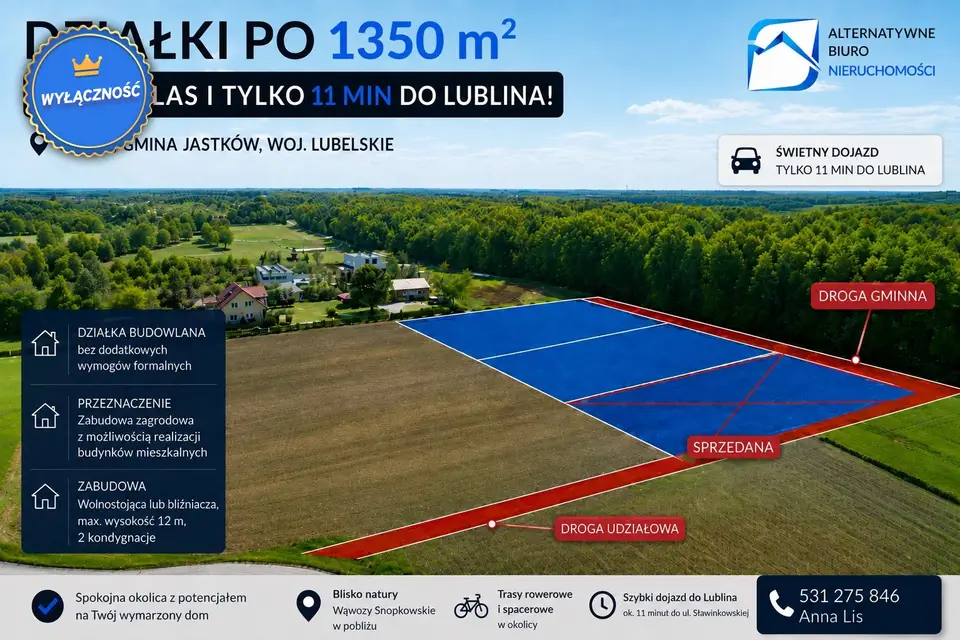 Działka budowlana 1 350 m², Smugi
