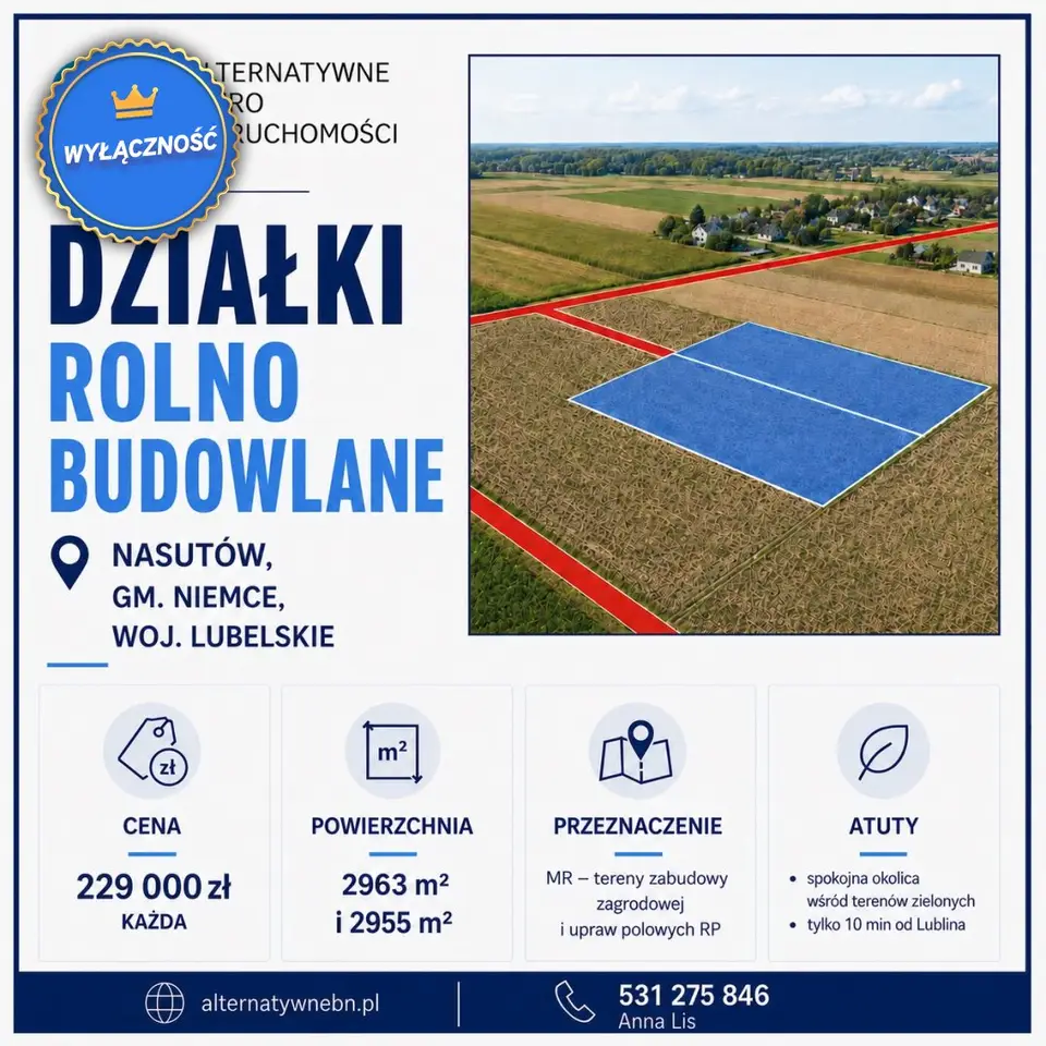 Działka budowlana i rolna 2 963 m², Nasutów
