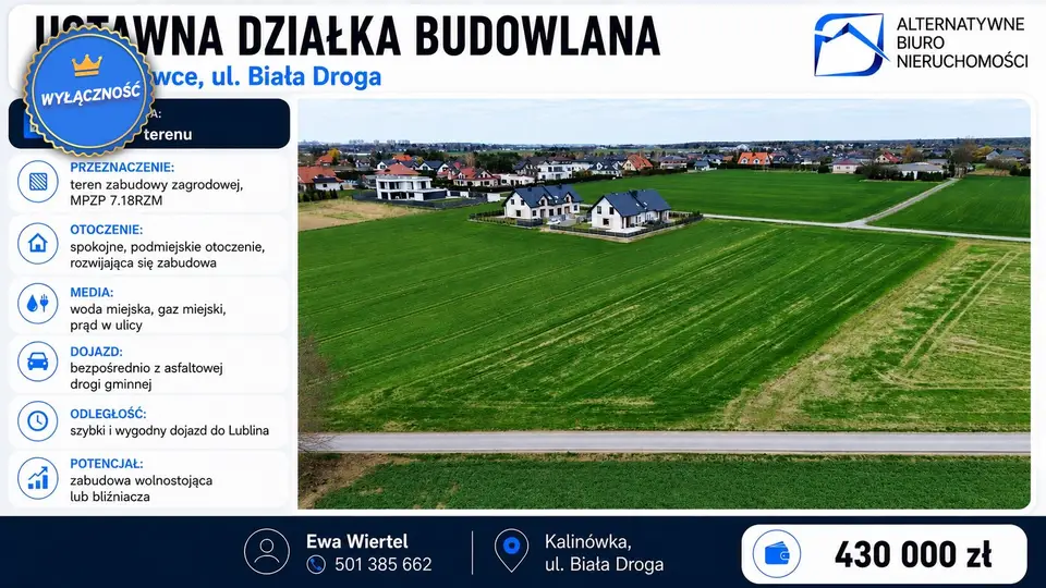 Działka budowlana 1 500 m², Kalinówka