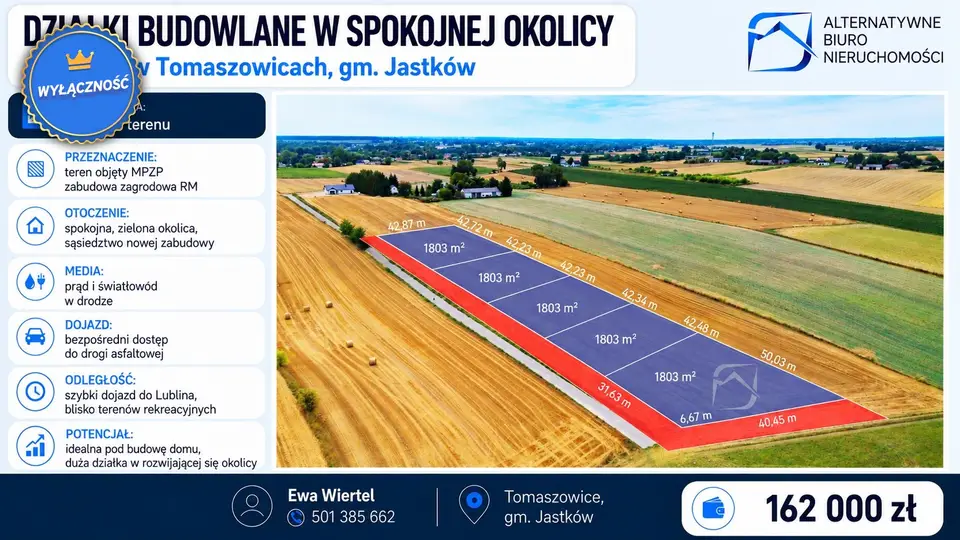 Działka budowlana 1 803 m², Tomaszowice