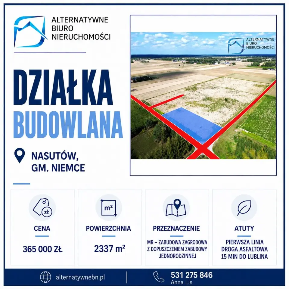 Działka budowlana 2 337 m², Nasutów