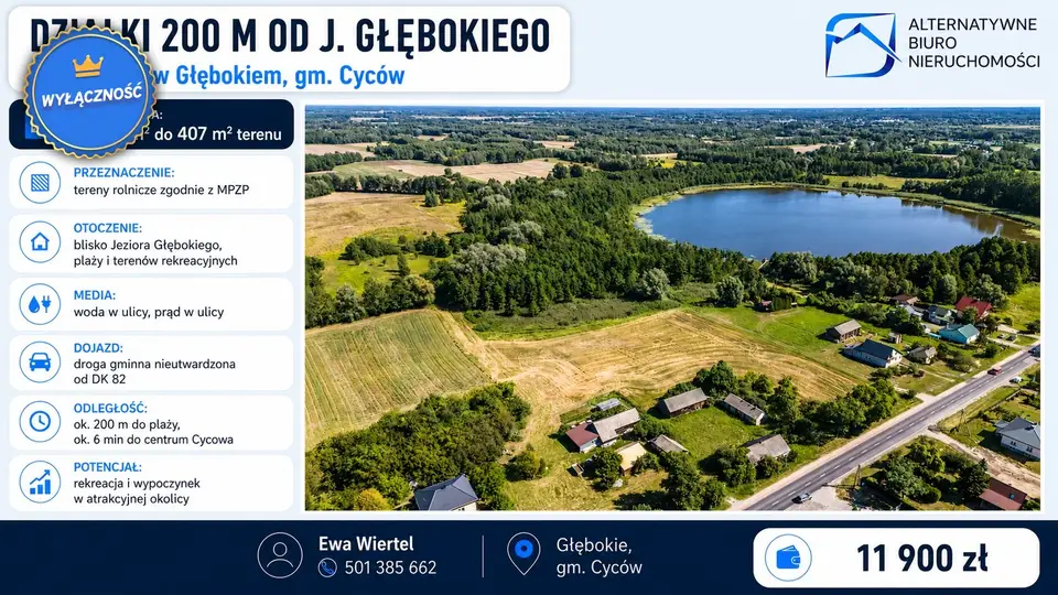 Działka rolna 407 m², Głębokie