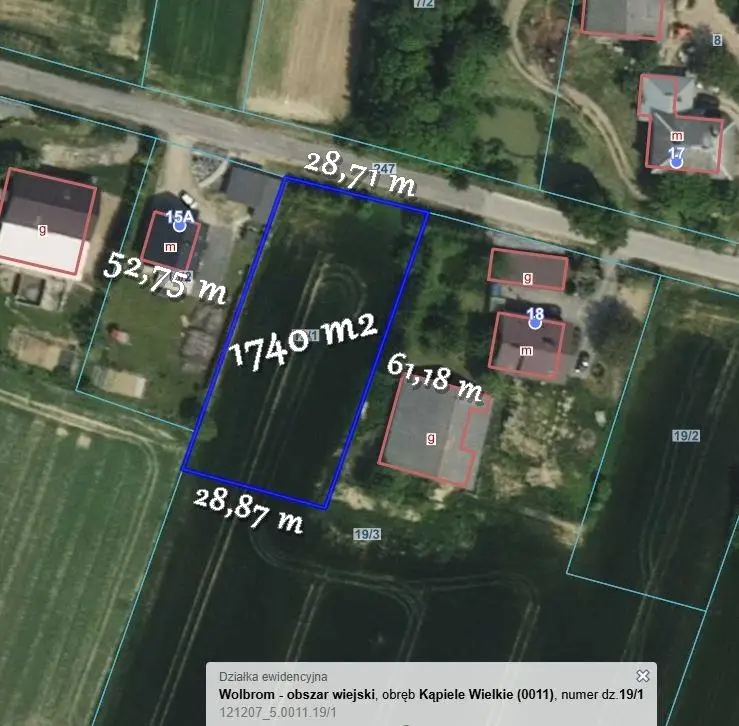 Działka budowlana 1 740 m², Kąpiele Wielkie