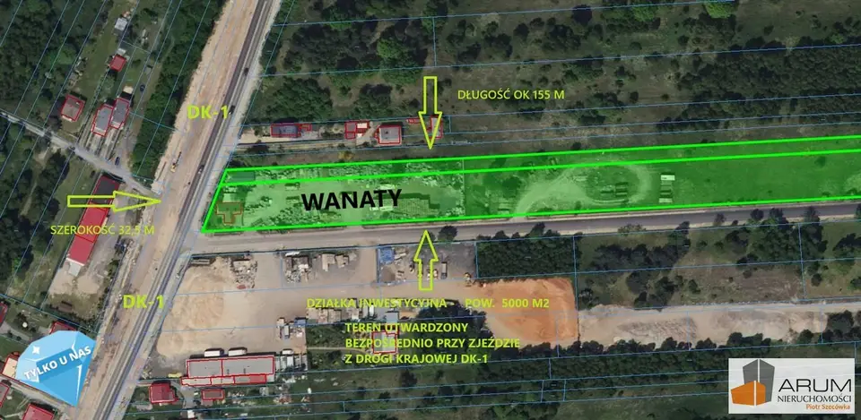 Działka inwestycyjna 5 000 m², Wanaty