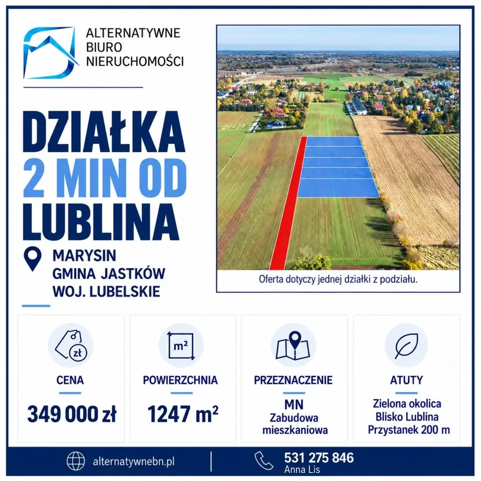 Działka budowlana 1 249 m², Marysin