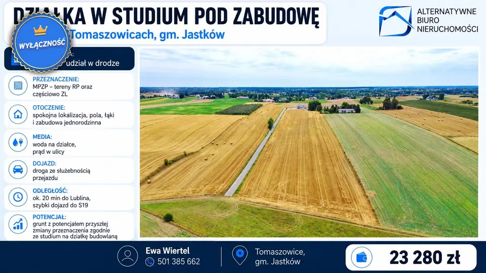 Działka inwestycyjna i rolna 702 m², Tomaszowice