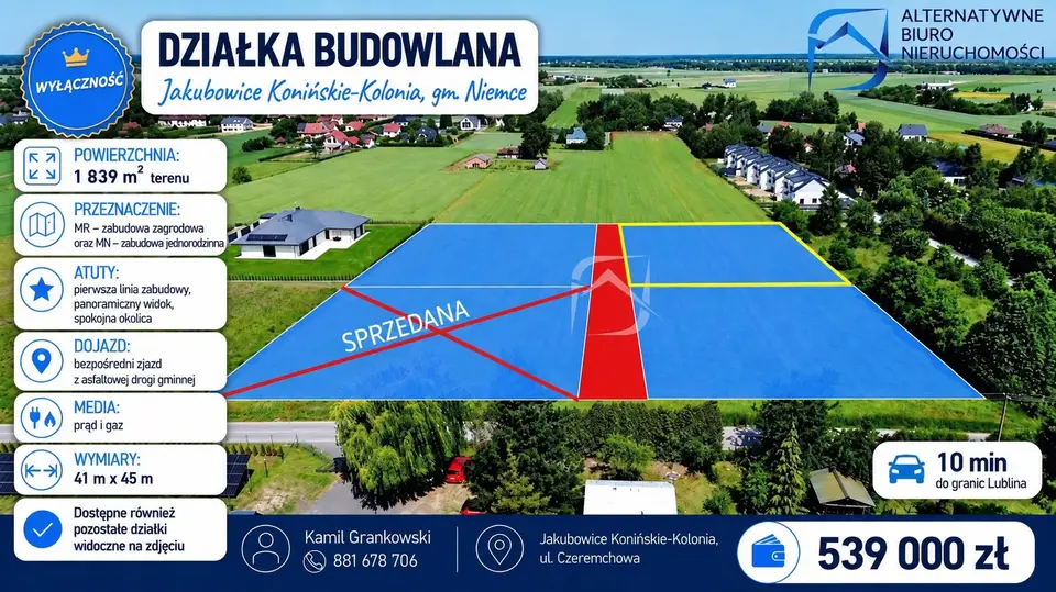 Działka budowlana 1 839 m², Jakubowice Konińskie-Kolonia