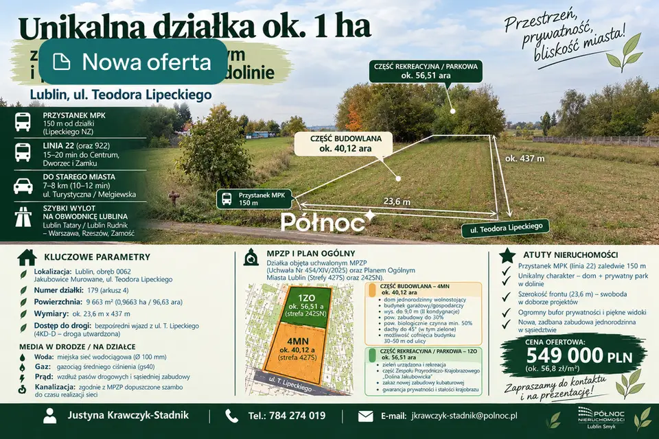 Działka budowlana 9 663 m², Jakubowice Murowane