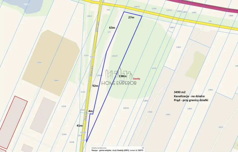 Działka inwestycyjna 3 490 m², Dawidy