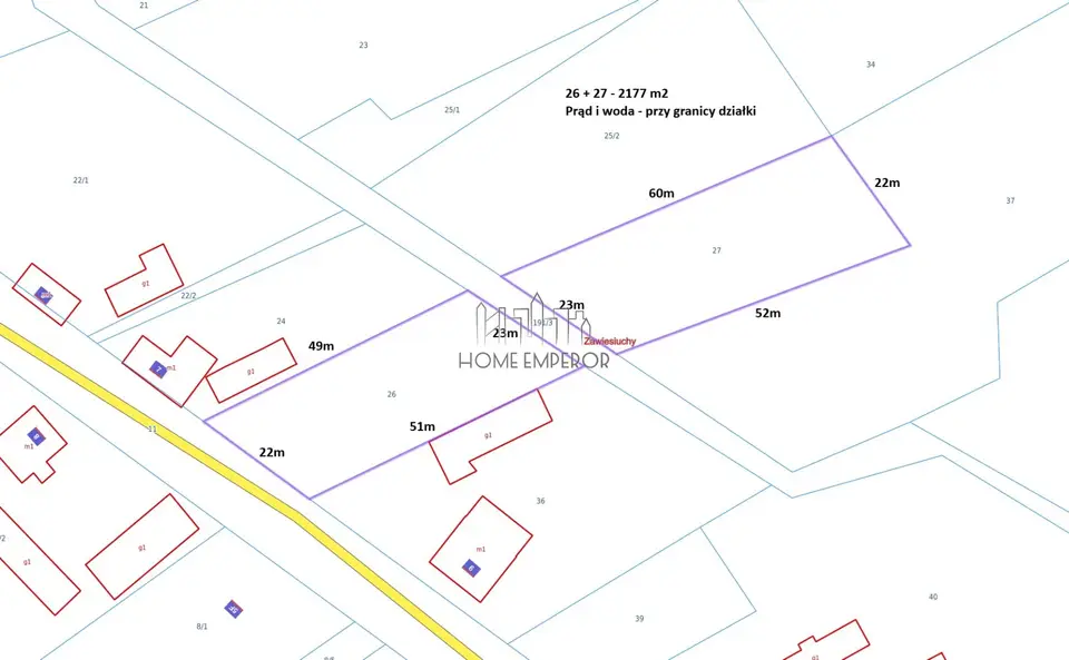 Działka budowlana 2 177 m², Zawiesiuchy