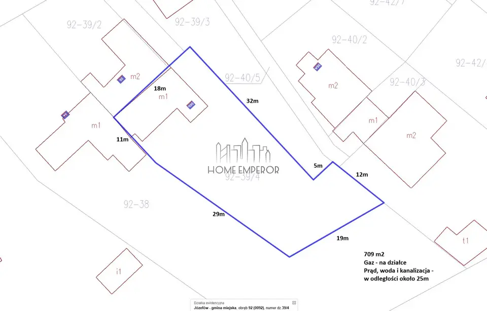 Działka budowlana 709 m², Józefów