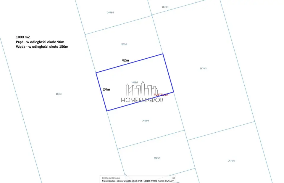 Działka budowlana 1 000 m², Pustelnik