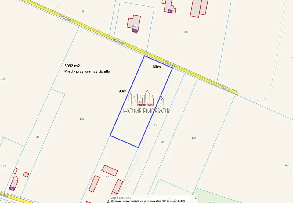 Działka budowlana 3 092 m², Krosna-Wieś