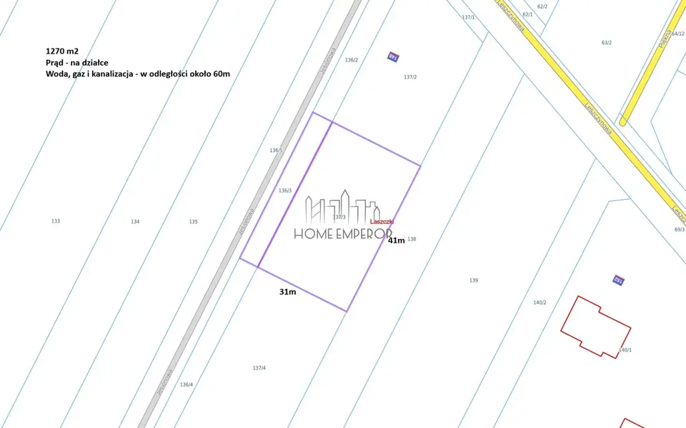 Działka budowlana 1 270 m², Laszczki