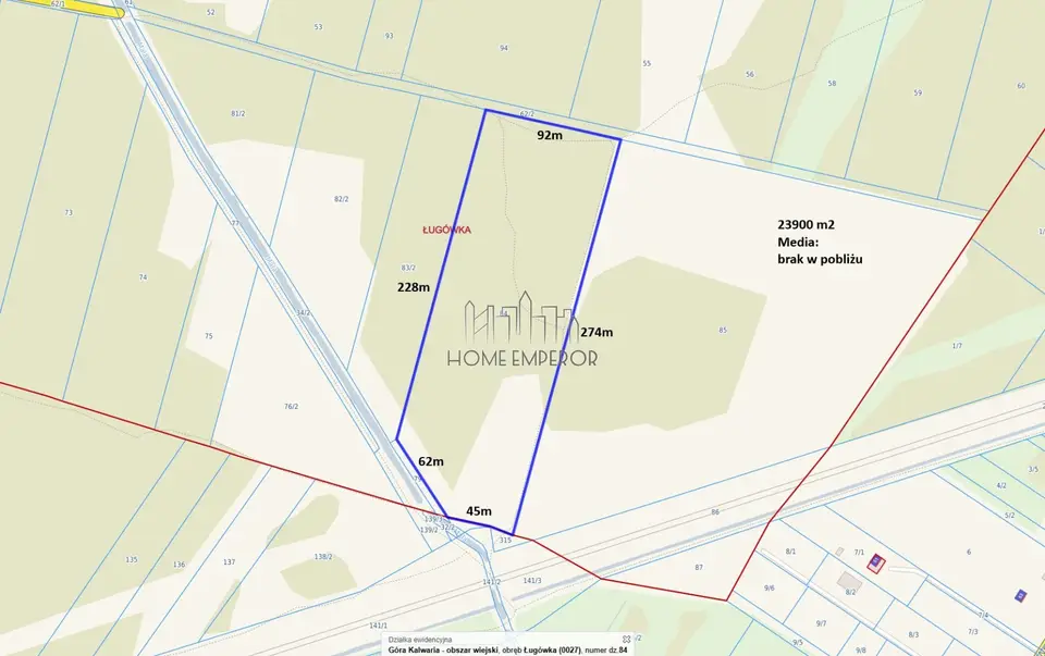 Działka rolna i leśna 2,39 ha, Ługówka