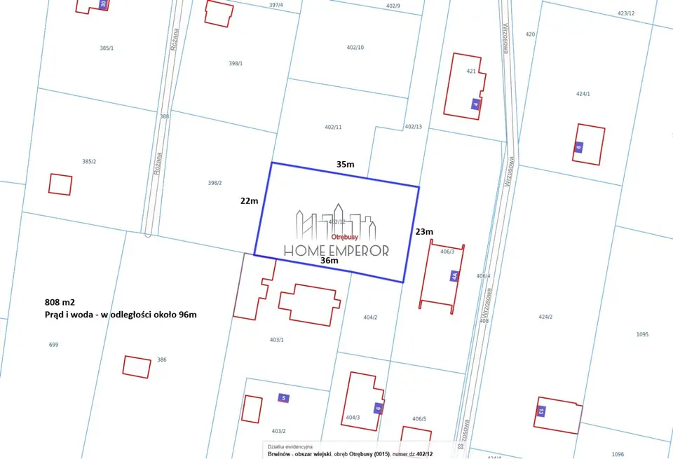 Działka budowlana 808 m², Otrębusy