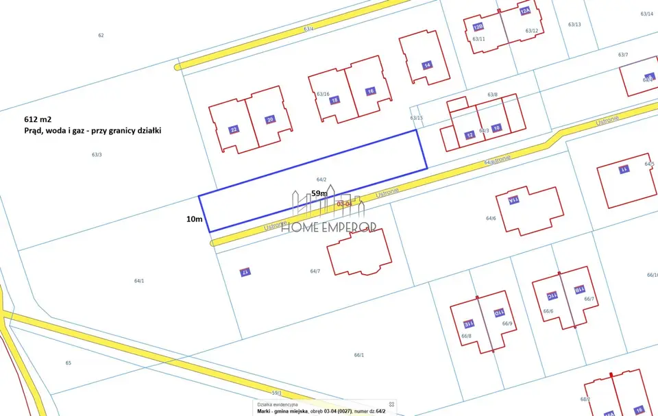 Działka budowlana 612 m², Marki