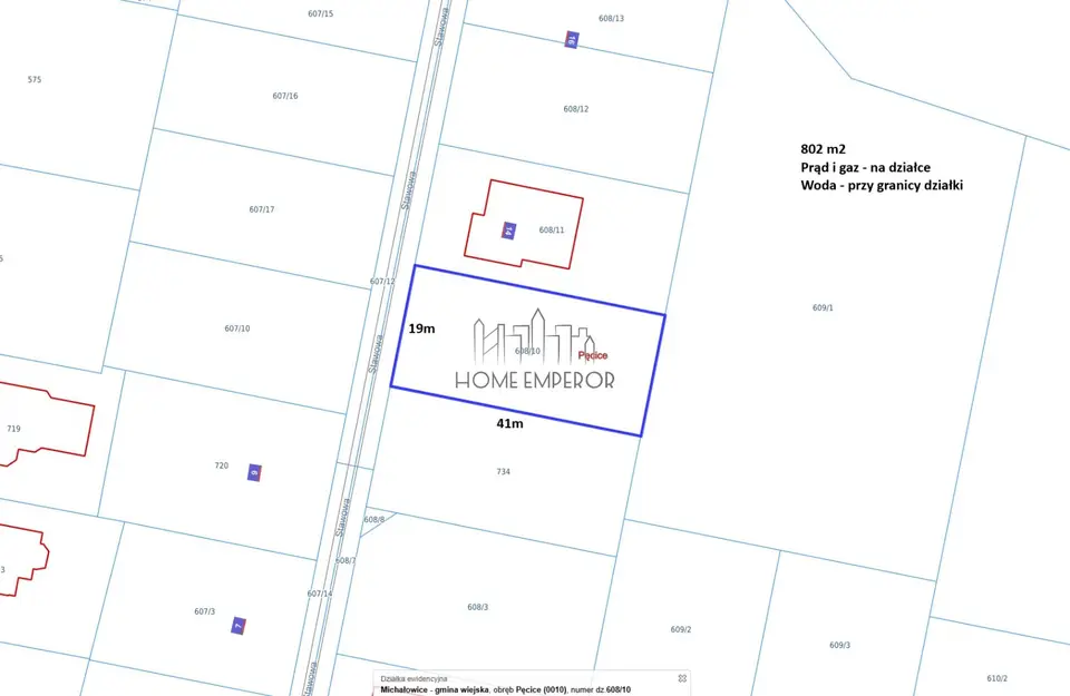 Działka budowlana 802 m², Pęcice
