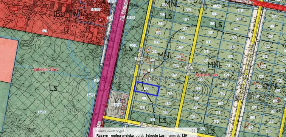 Działka budowlana 2 100 m², Sękocin-Las