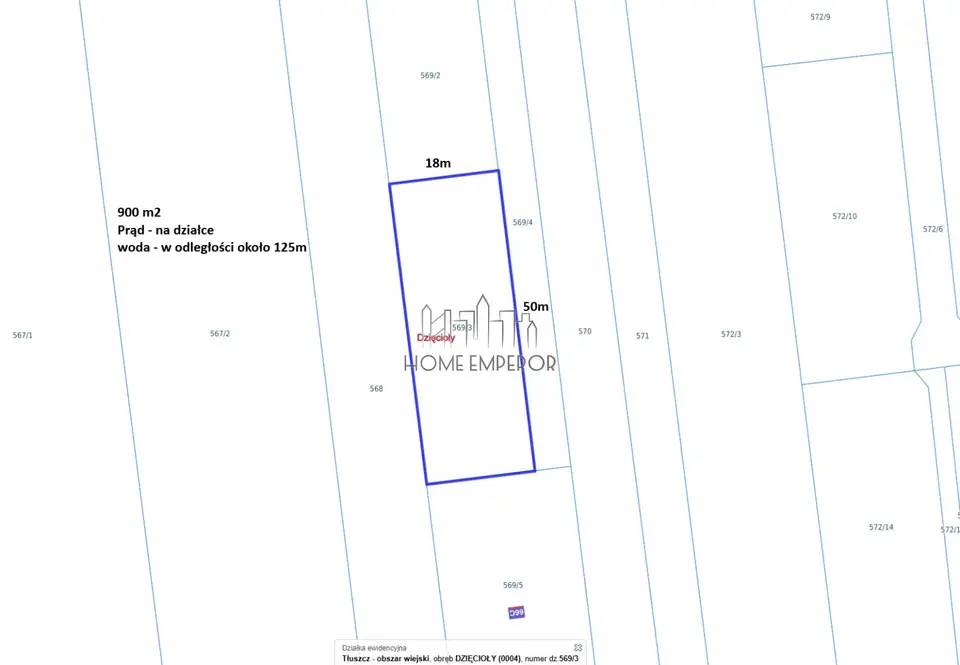 Działka budowlana 900 m², Dzięcioły