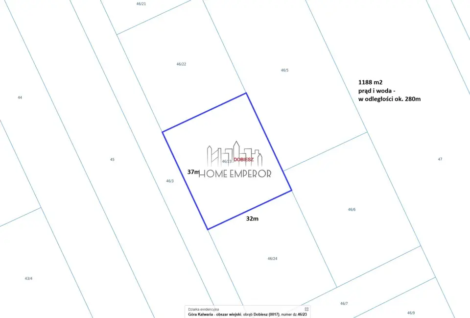 Działka budowlana 1 188 m², Dobiesz