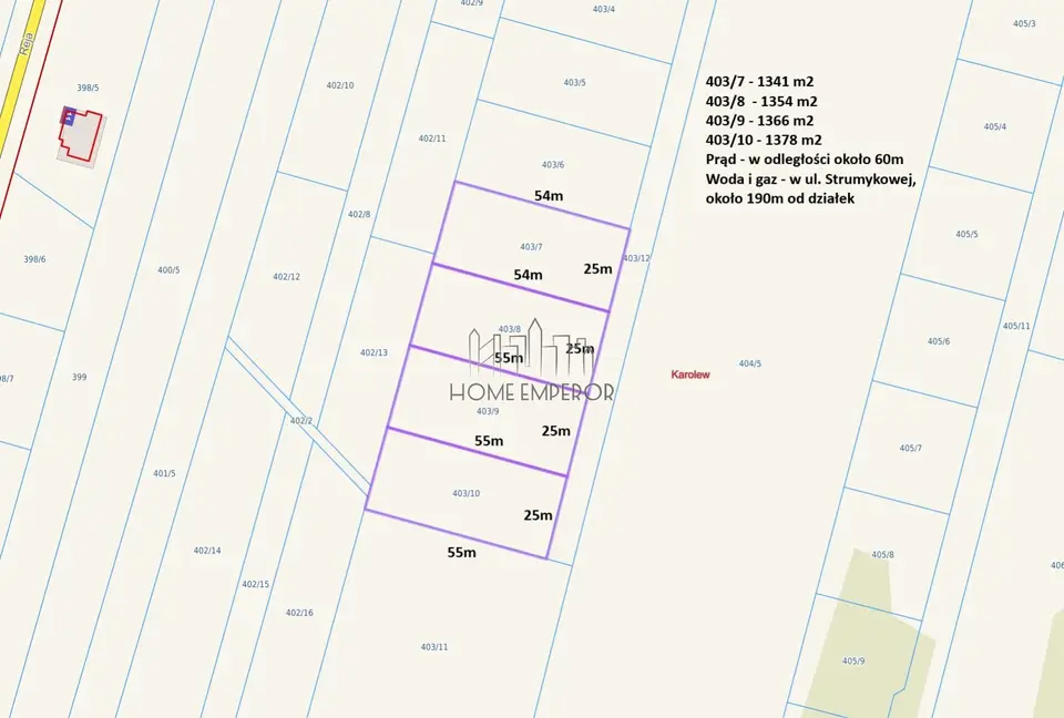 Działka budowlana 1 341 m², Karolew