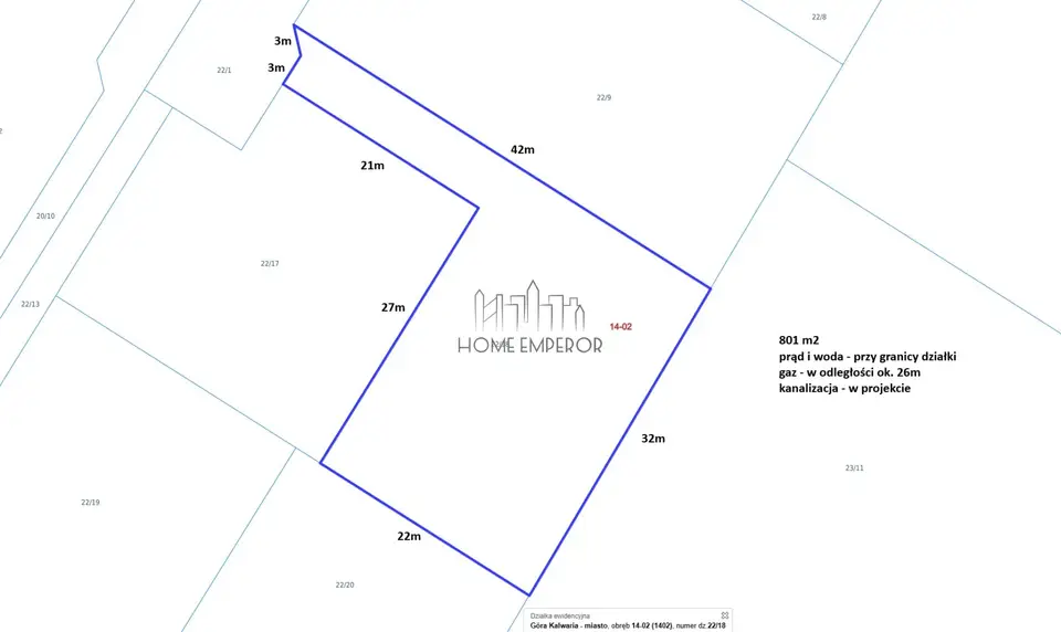 Działka budowlana 801 m², Góra Kalwaria