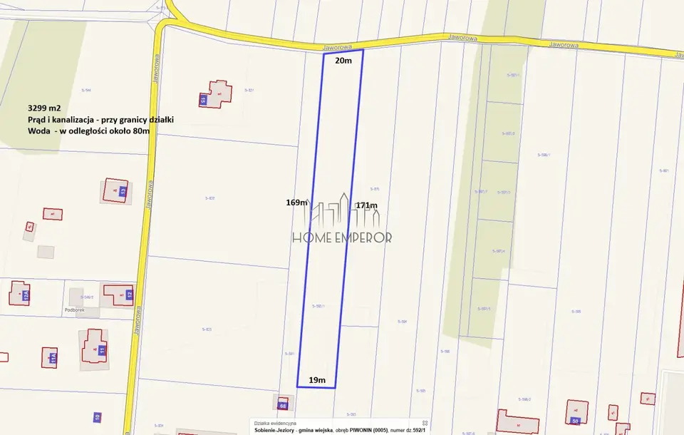 Działka budowlana 3 299 m², Piwonin