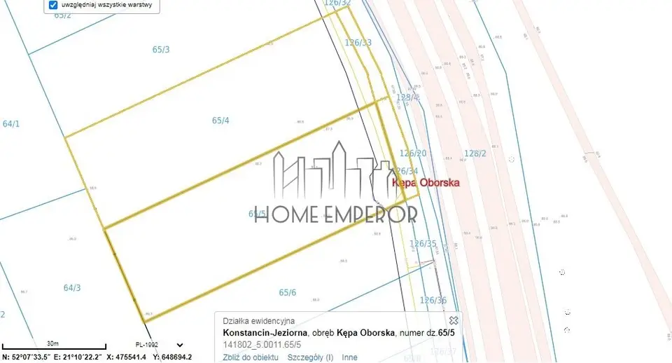 Działka rekreacyjna i rolna 2 748 m², Kępa Oborska